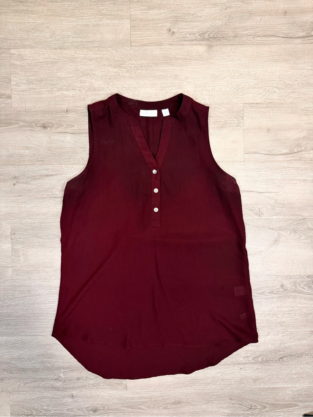 New York & Company Sleeveless V-Neck Henley Top - Wine